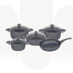 3002 | 9 Pcs Granite Casserole Set | Grey