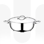 OMS 2006 30cm Stainless Steel Shallow Pot with Glass Lid | Mirror Finish Cooking Casserole Pot