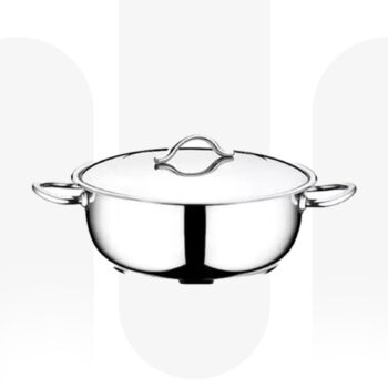 OMS 2006 30cm Stainless Steel Shallow Pot with Glass Lid | Mirror Finish Cooking Casserole Pot