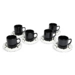 12 Pcs Set | Ceramic Tea & Coffee Cup with Designer Saucer | Black