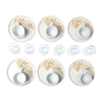 18 Pcs Set | Ceramic Tea & Coffee Cup Set with Gold Leaf Saucers and Glasses | White