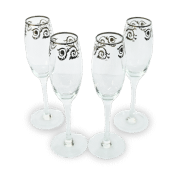 4 Pcs | Elegant Champagne Flute Glass Set with Decorative Rim