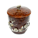 Luxury Decorative Storage Jar with Lid | Brown Marble Finish with Silver Floral Design