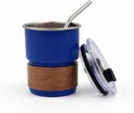 Dark Navy Blue | Insulated Rust-proof Lightweight Stainless Steel Tumbler with Lid & Steel Straw | Wooden Grip Coffee Cup | Reusable Hot & Cold Beverage Mug for Cafe, Office & Travel