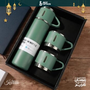 Green Color | Thermal Mug Set with 3 Stainless Steel Tumblers 500ml | Insulated Hot & Cold Travel Mugs