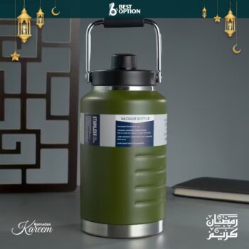 Army Green | 2000 ML Large Insulated Vacuum Thermos Water Bottle | Stainless Steel Hot & Cold Sports Bottle with Handle | Compatible For Camping, Gym